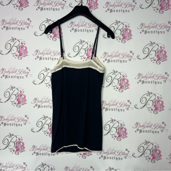 American Eagle tank top, black with cream lace Victorian coquette feminine - Picture 2 of 4
